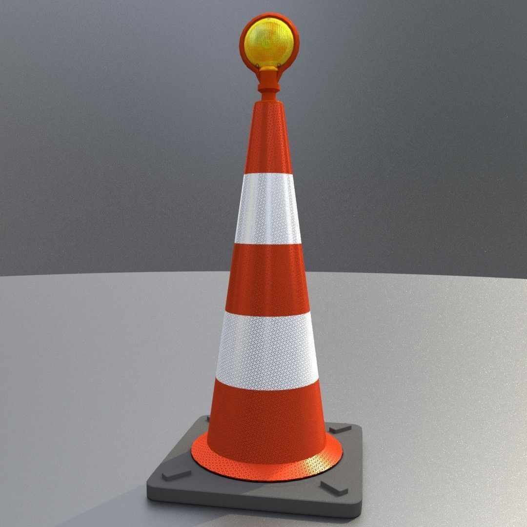 Traffic Cone with Construction Lamp 1000 mm Low-poly 3D model_3