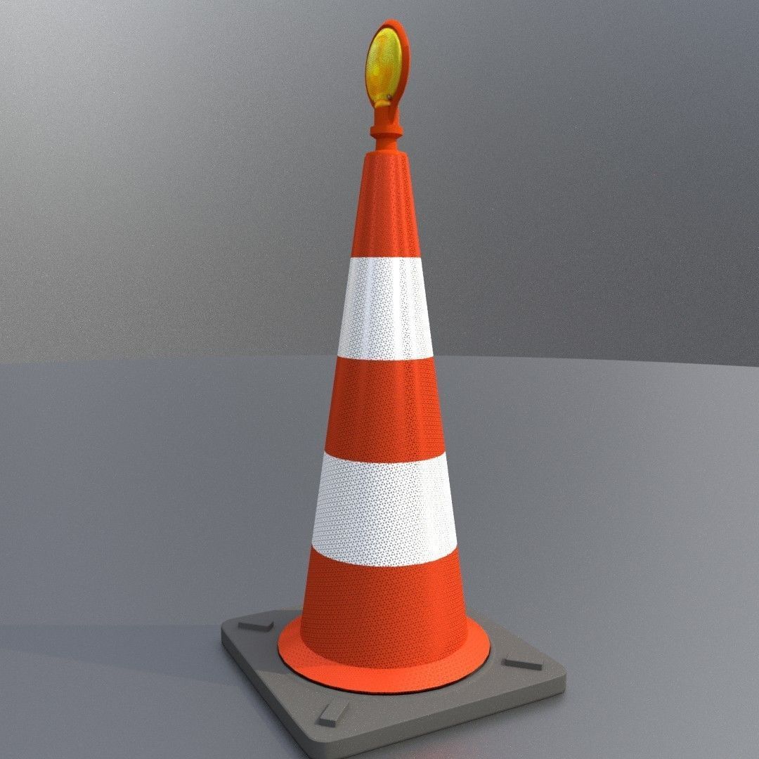 Traffic Cone with Construction Lamp 1000 mm Low-poly 3D model_7