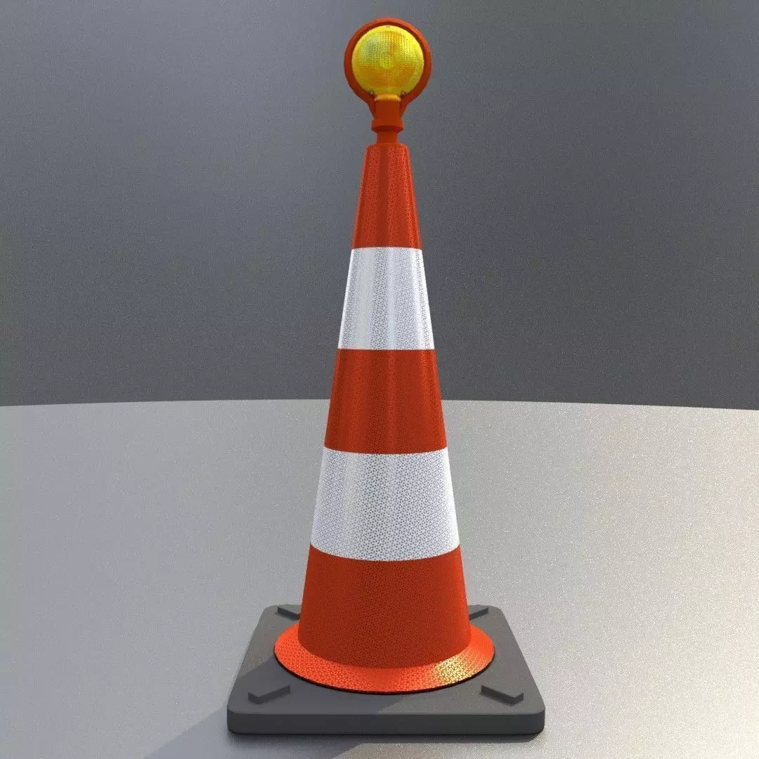 Traffic Cone with Construction Lamp 1000 mm Low-poly 3D model_0