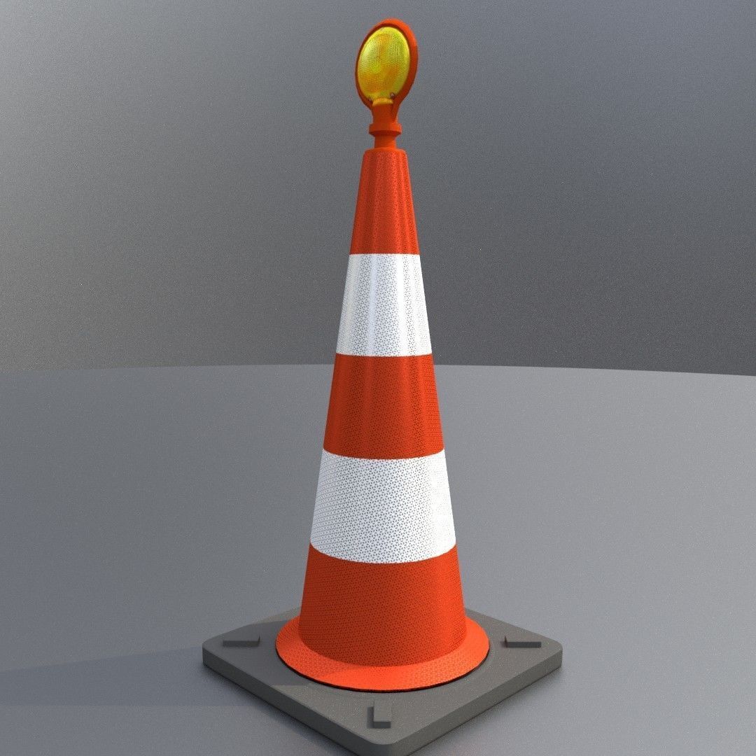 Traffic Cone with Construction Lamp 1000 mm Low-poly 3D model_6