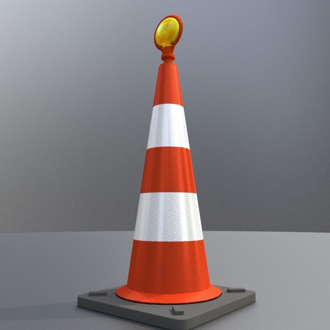 Traffic Cone with Construction Lamp 1000 mm Low-poly 3D model_22