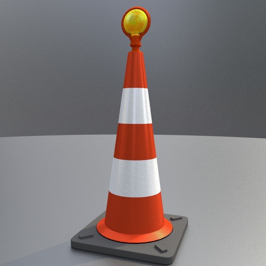 Traffic Cone with Construction Lamp 1000 mm Low-poly 3D model_4