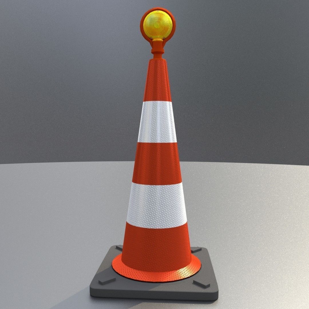 Traffic Cone with Construction Lamp 1000 mm Low-poly 3D model_2