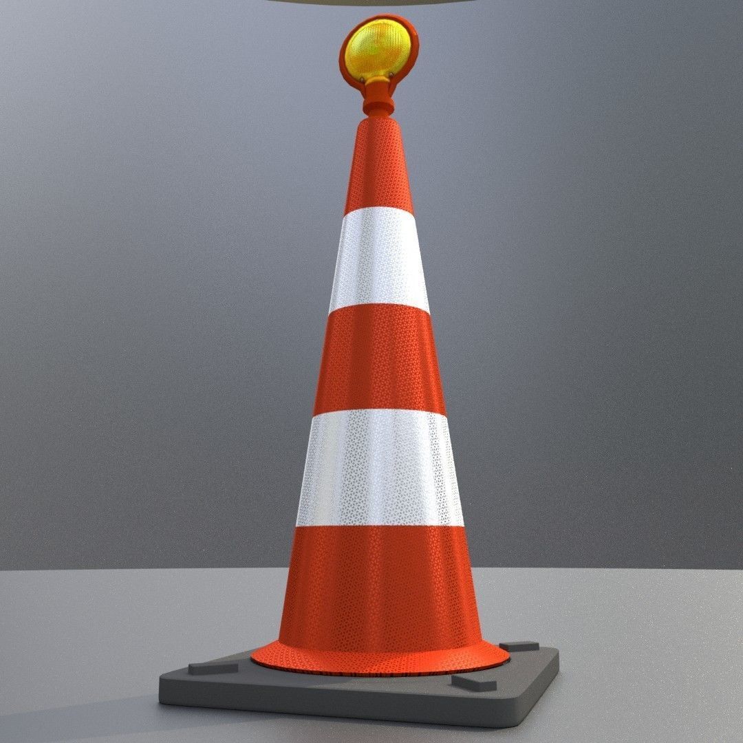 Traffic Cone with Construction Lamp 1000 mm Low-poly 3D model_21