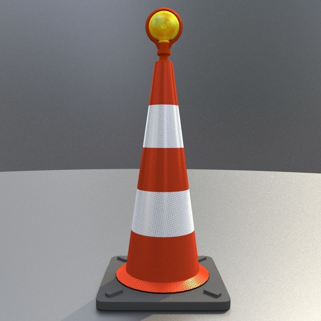 Traffic Cone with Construction Lamp 1000 mm Low-poly 3D model_41