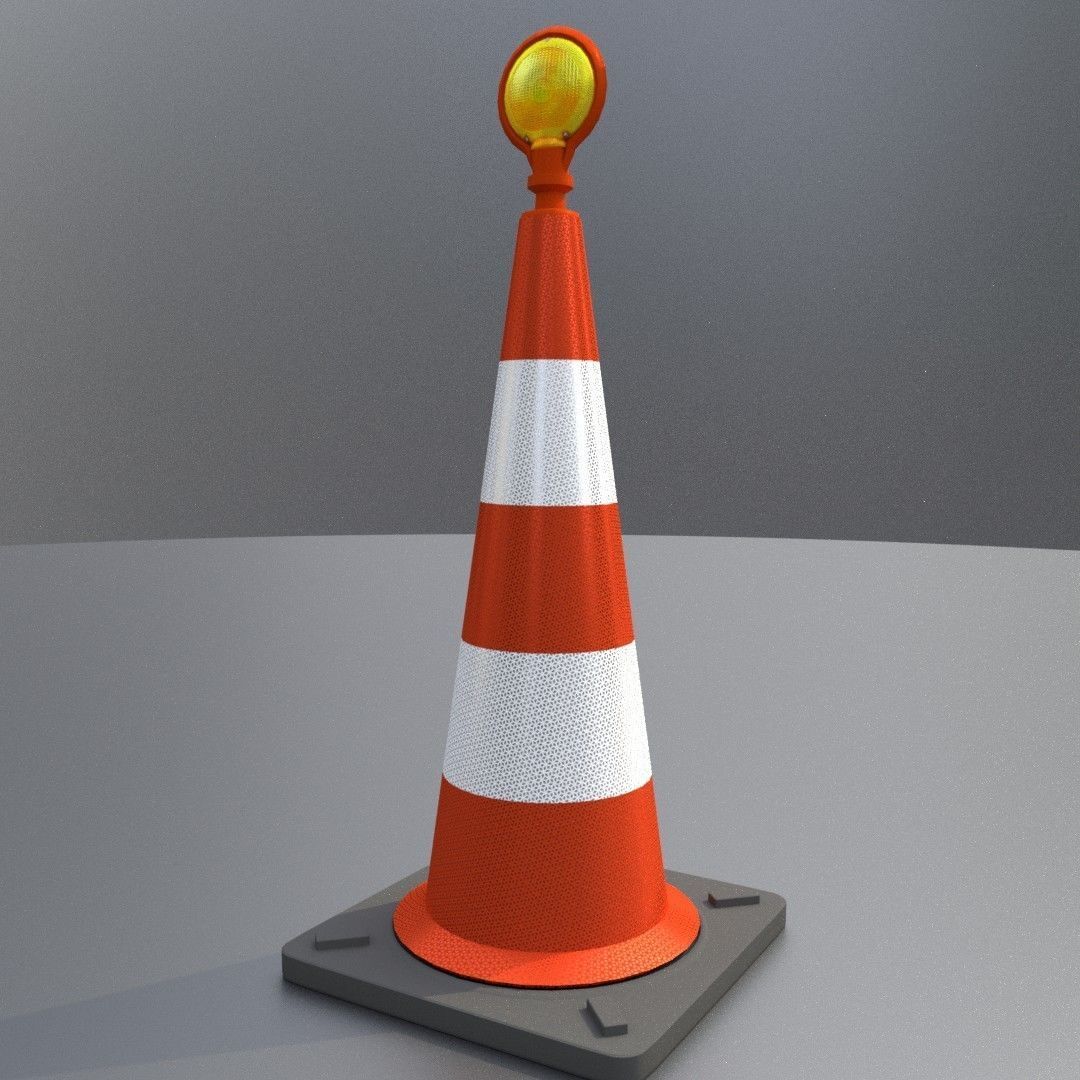 Traffic Cone with Construction Lamp 1000 mm Low-poly 3D model_5
