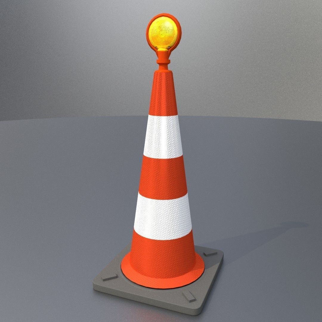 Traffic Cone with Construction Lamp 1000 mm Low-poly 3D model_13