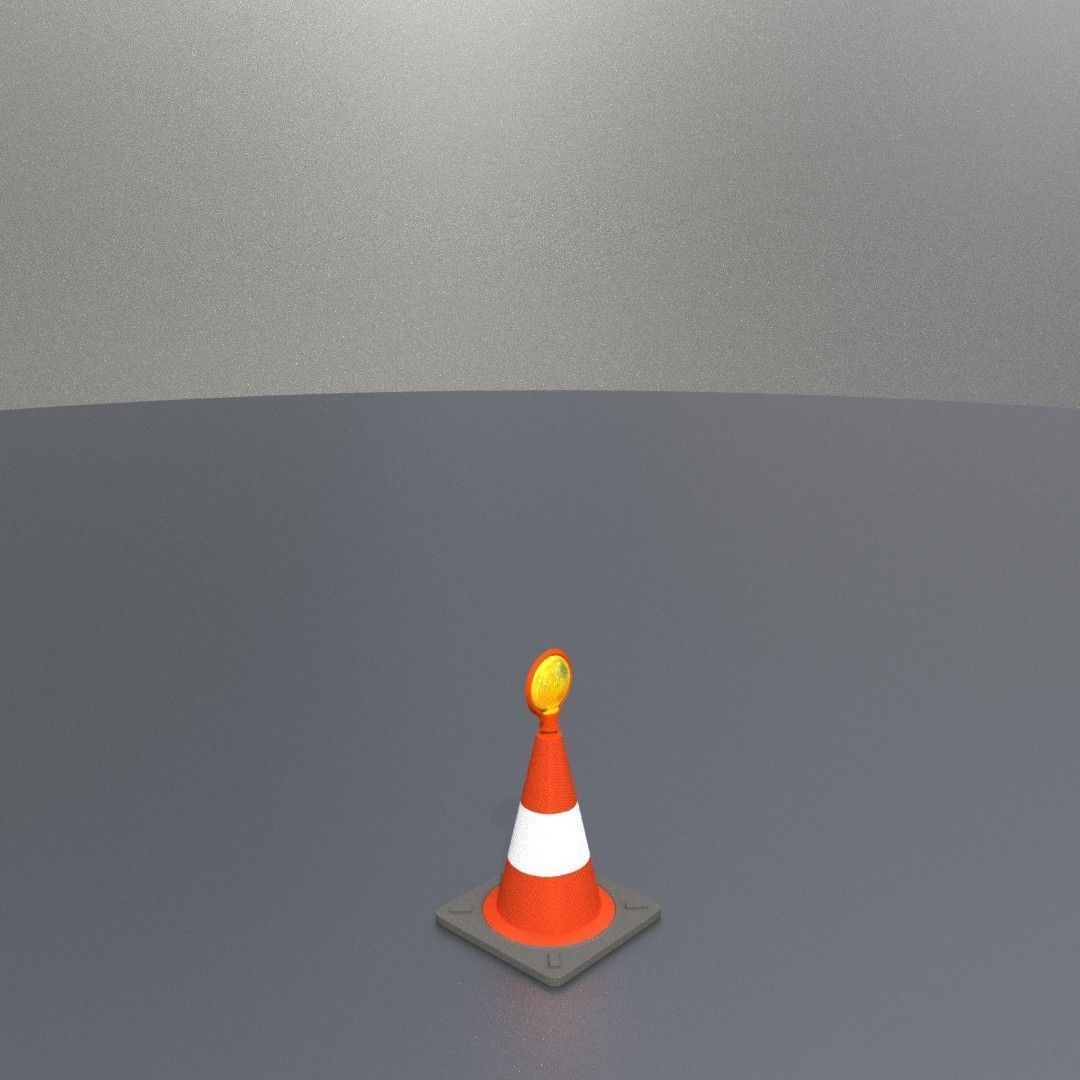 Traffic Cone with Construction Lamp 300 mm Low-poly 3D model_27