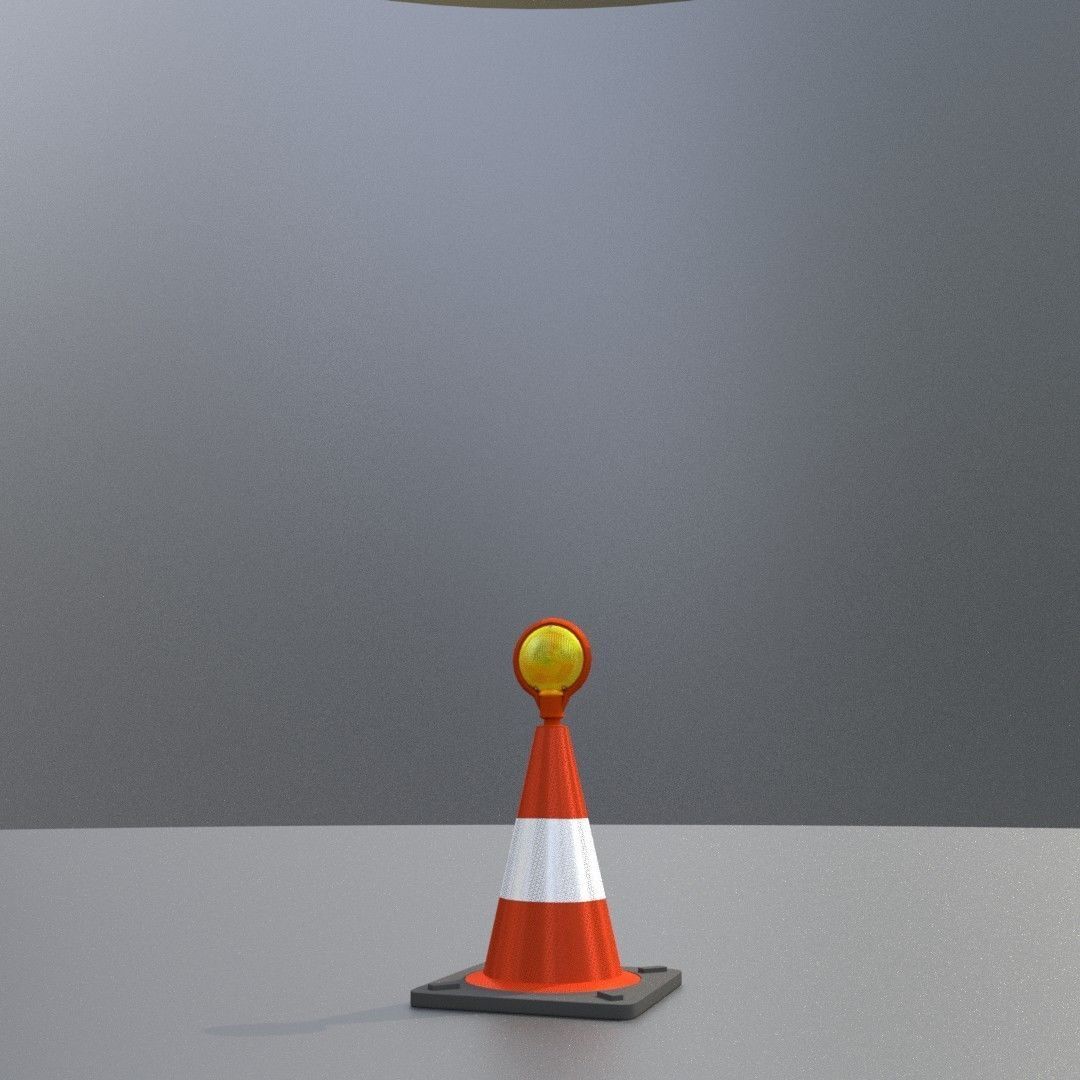 Traffic Cone with Construction Lamp 300 mm Low-poly 3D model_21