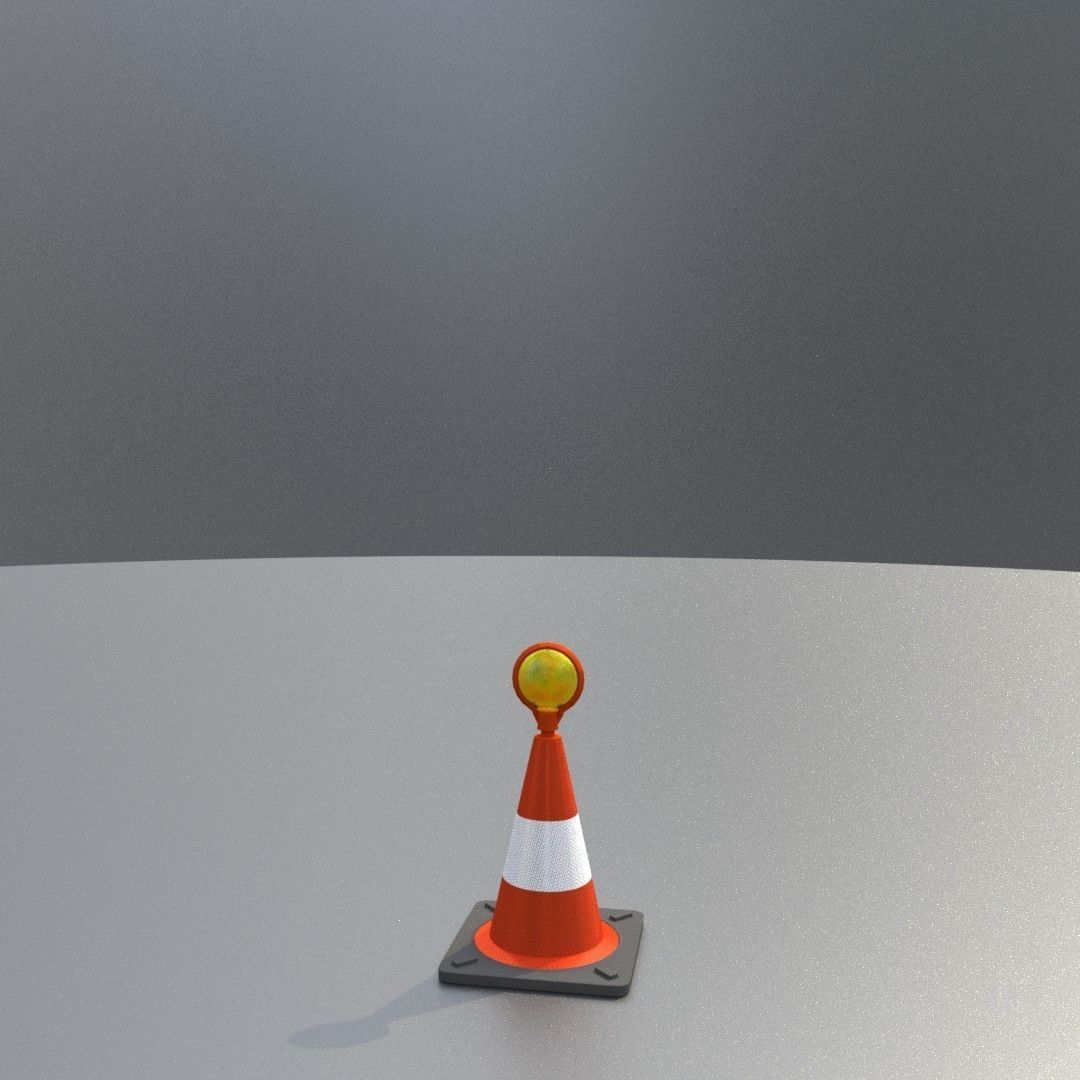 Traffic Cone with Construction Lamp 300 mm Low-poly 3D model_3