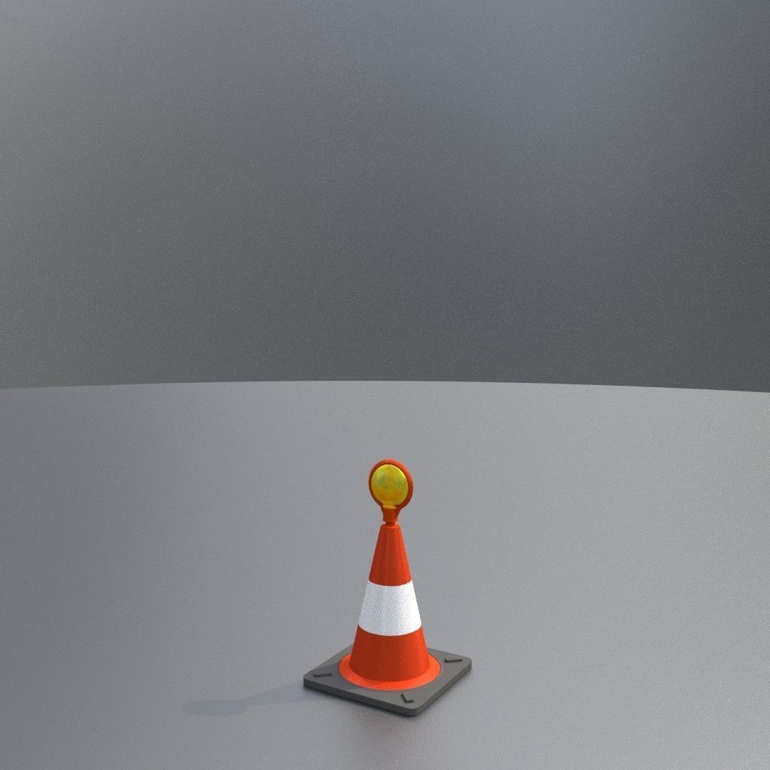 Traffic Cone with Construction Lamp 300 mm Low-poly 3D model_5
