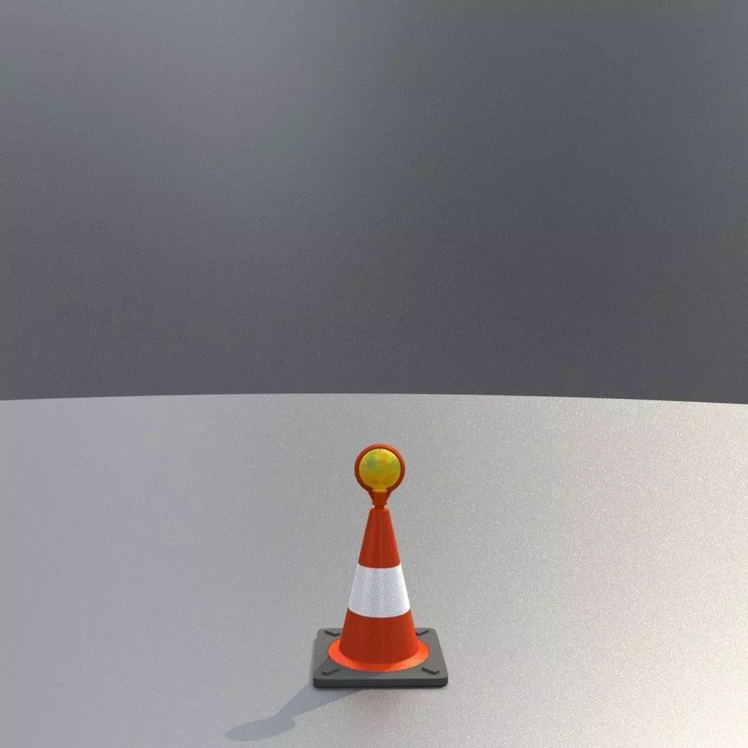 Traffic Cone with Construction Lamp 300 mm Low-poly 3D model_0