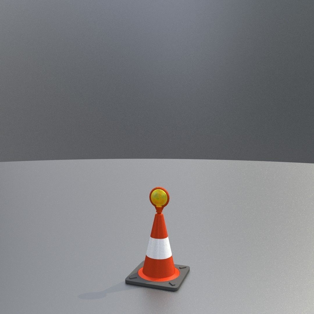 Traffic Cone with Construction Lamp 300 mm Low-poly 3D model_4