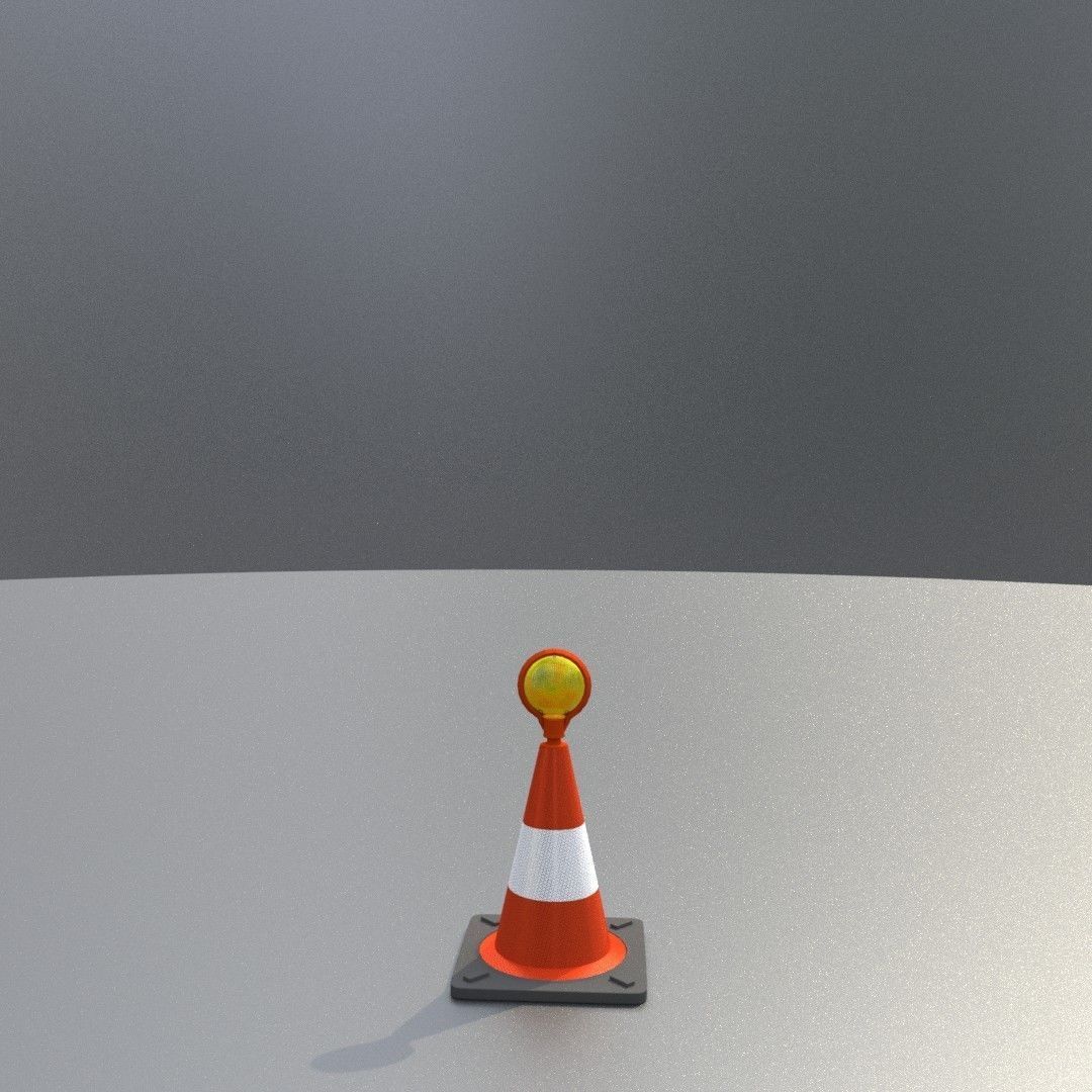 Traffic Cone with Construction Lamp 300 mm Low-poly 3D model_2