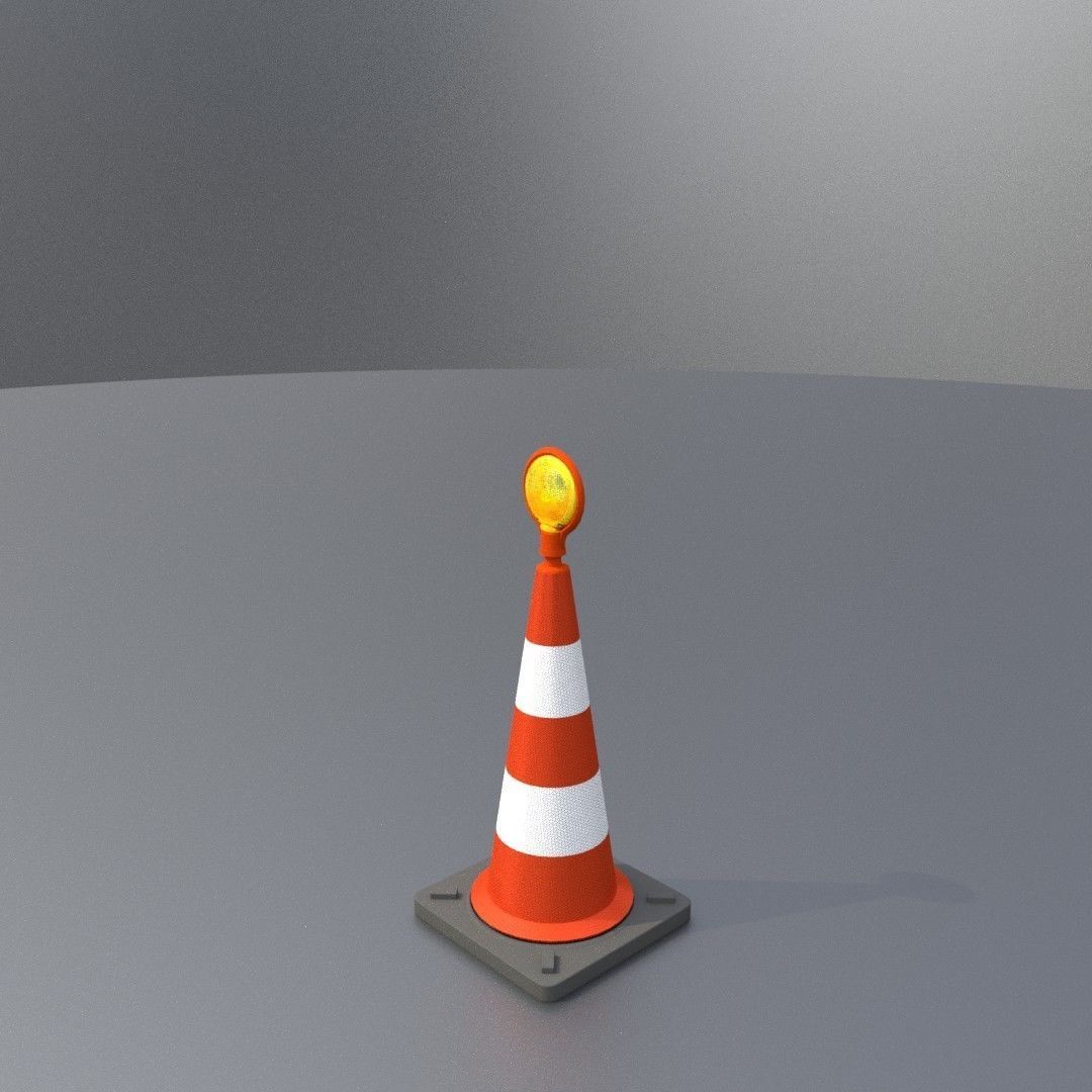 Traffic Cone with Construction Lamp 500 mm Low-poly 3D model_14