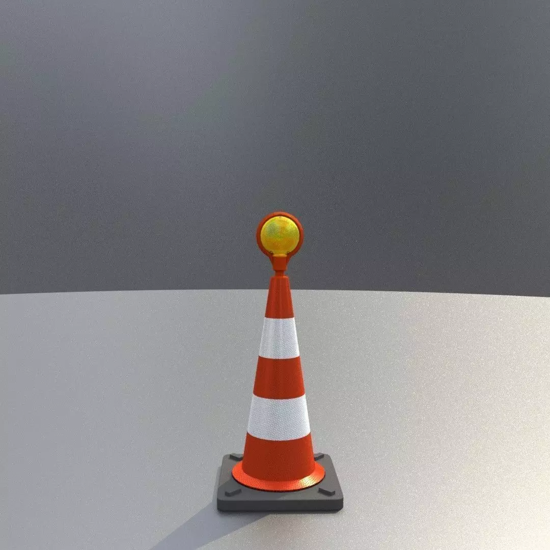 Traffic Cone with Construction Lamp 500 mm Low-poly 3D model_0