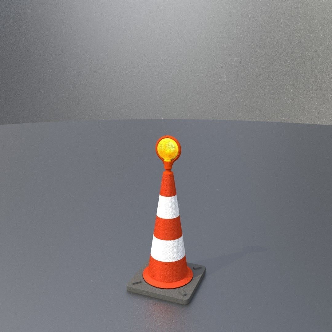 Traffic Cone with Construction Lamp 500 mm Low-poly 3D model_13