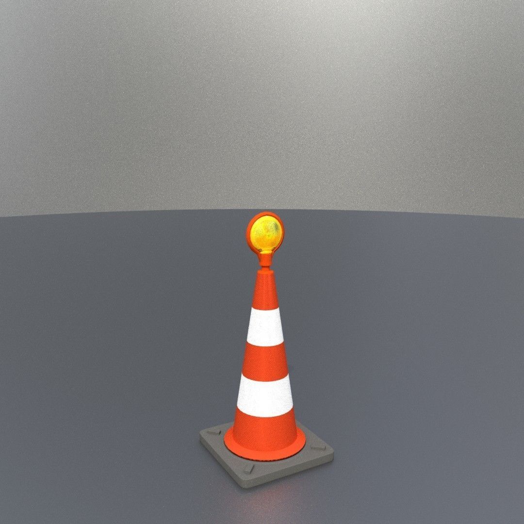 Traffic Cone with Construction Lamp 500 mm Low-poly 3D model_11