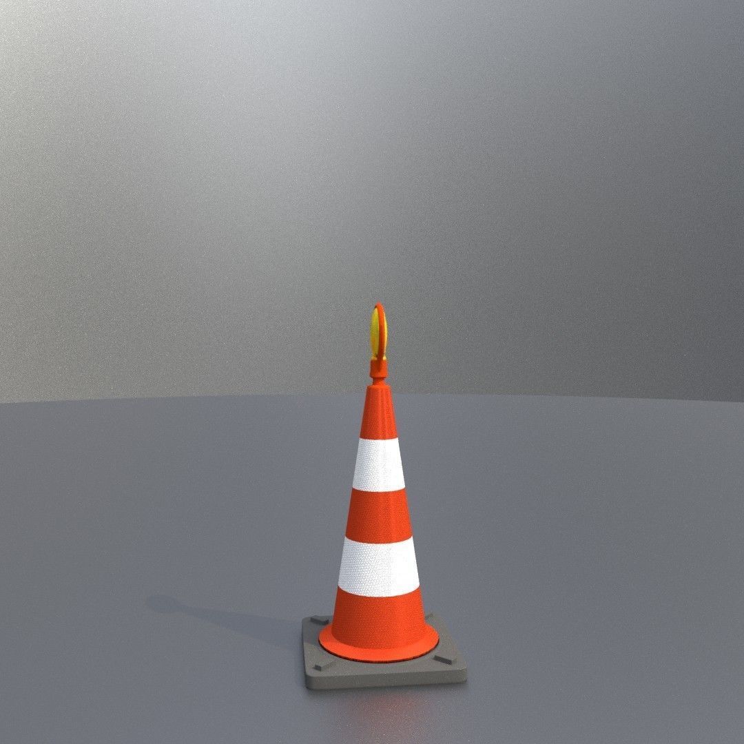 Traffic Cone with Construction Lamp 500 mm Low-poly 3D model_24
