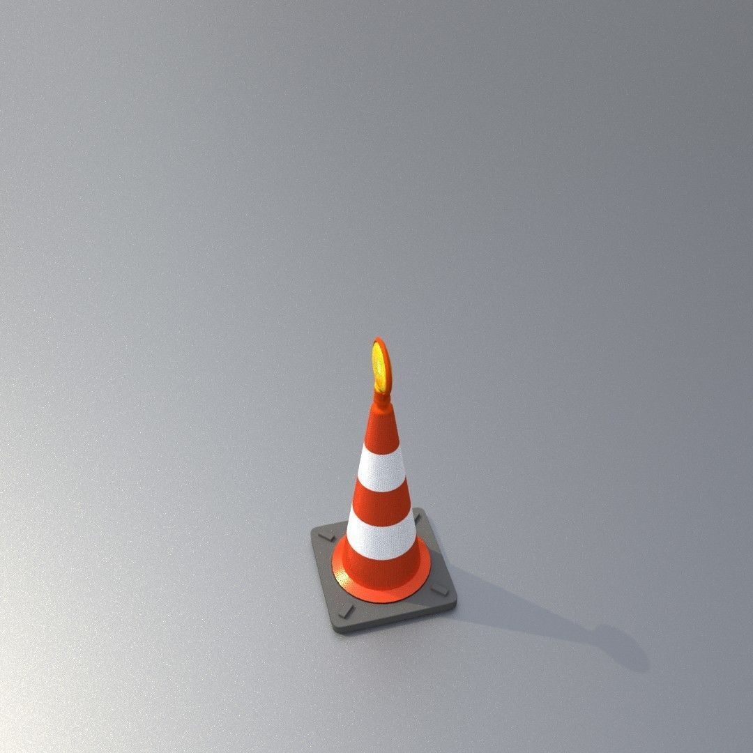 Traffic Cone with Construction Lamp 500 mm Low-poly 3D model_31