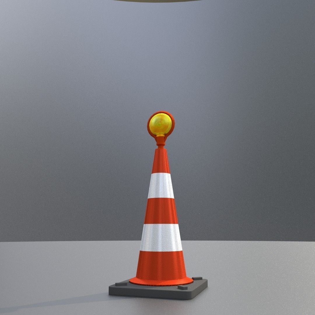 Traffic Cone with Construction Lamp 500 mm Low-poly 3D model_21