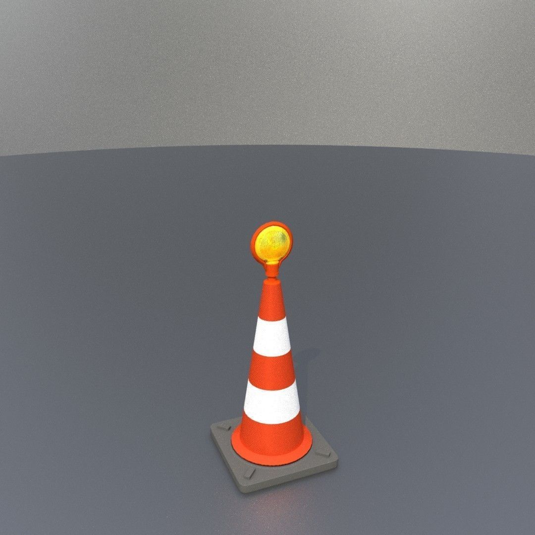 Traffic Cone with Construction Lamp 500 mm Low-poly 3D model_27