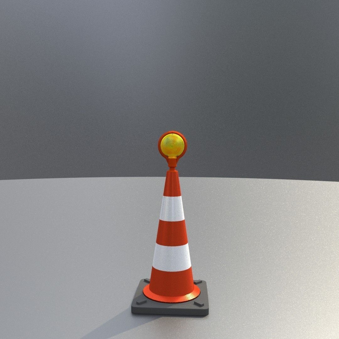 Traffic Cone with Construction Lamp 500 mm Low-poly 3D model_2