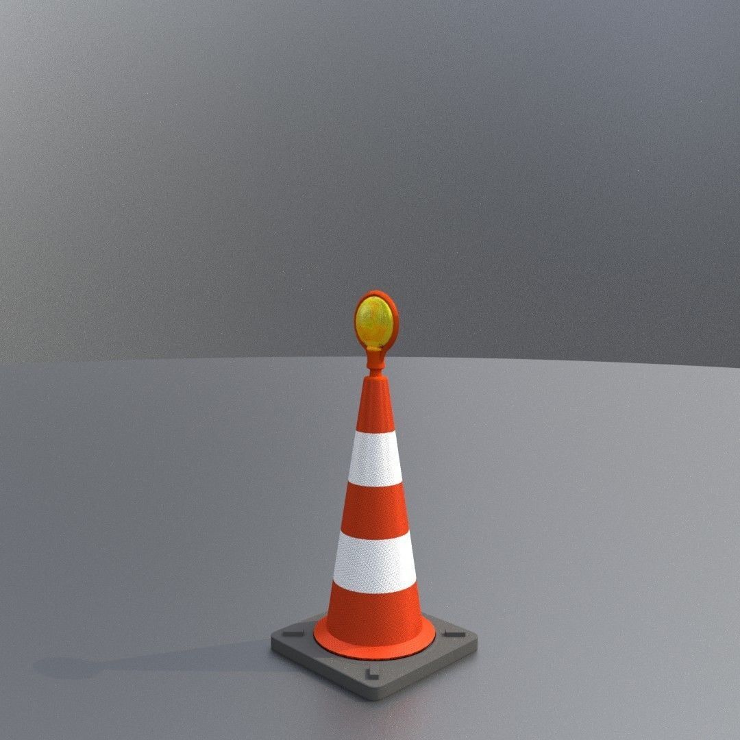 Traffic Cone with Construction Lamp 500 mm Low-poly 3D model_6
