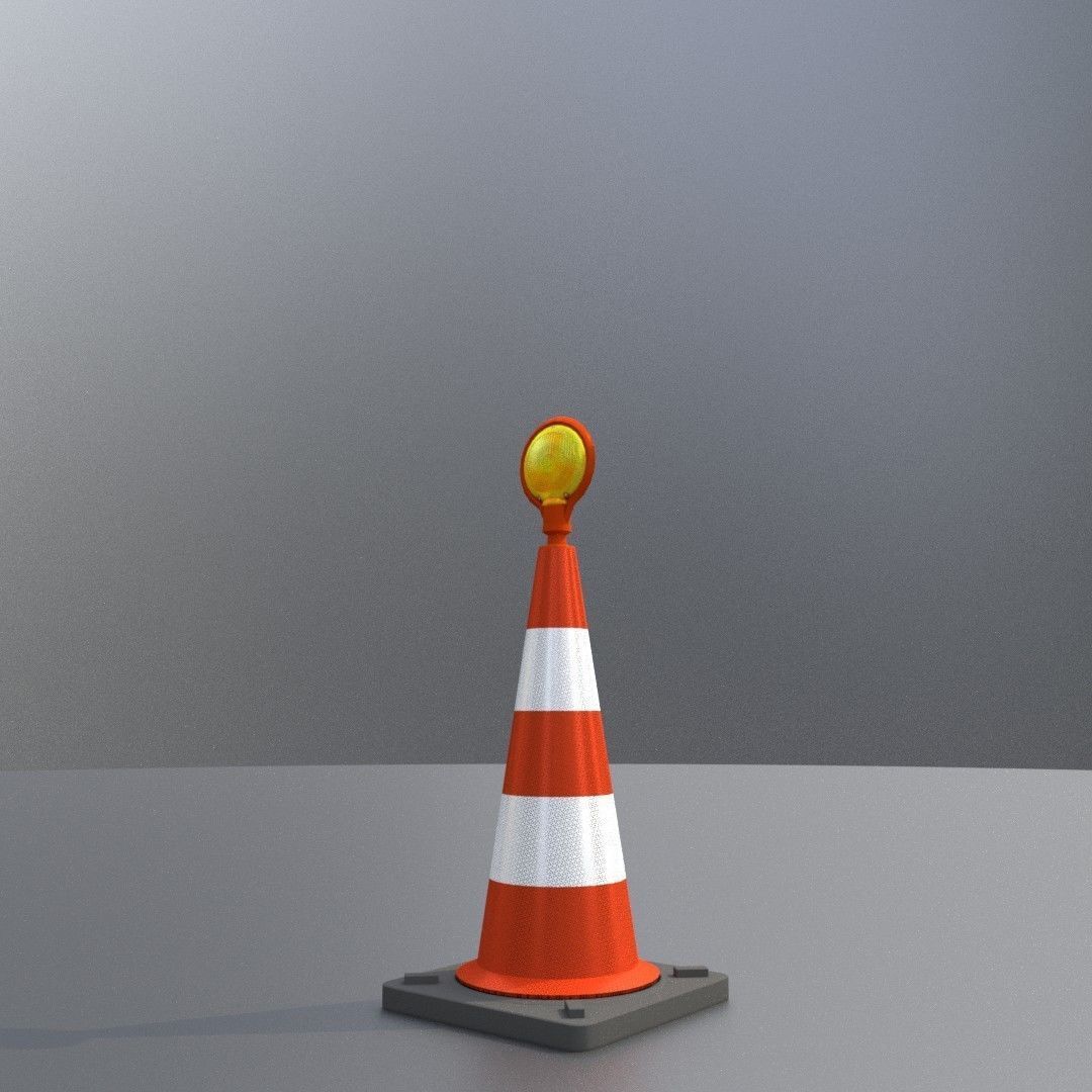 Traffic Cone with Construction Lamp 500 mm Low-poly 3D model_22