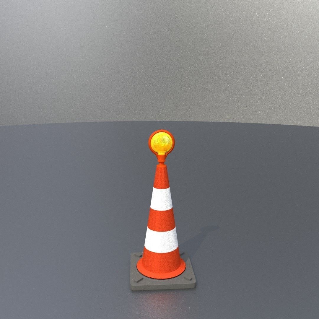 Traffic Cone with Construction Lamp 500 mm Low-poly 3D model_12
