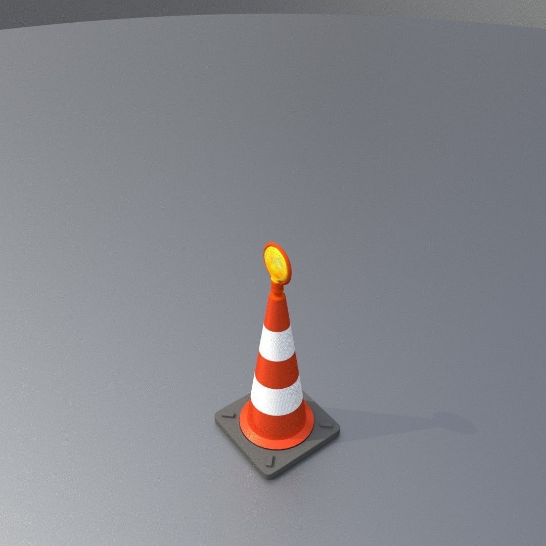 Traffic Cone with Construction Lamp 500 mm Low-poly 3D model_30