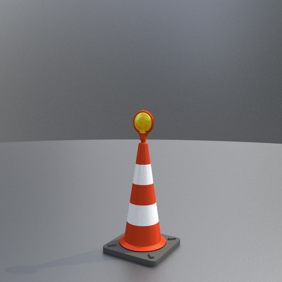 Traffic Cone with Construction Lamp 500 mm Low-poly 3D model_5