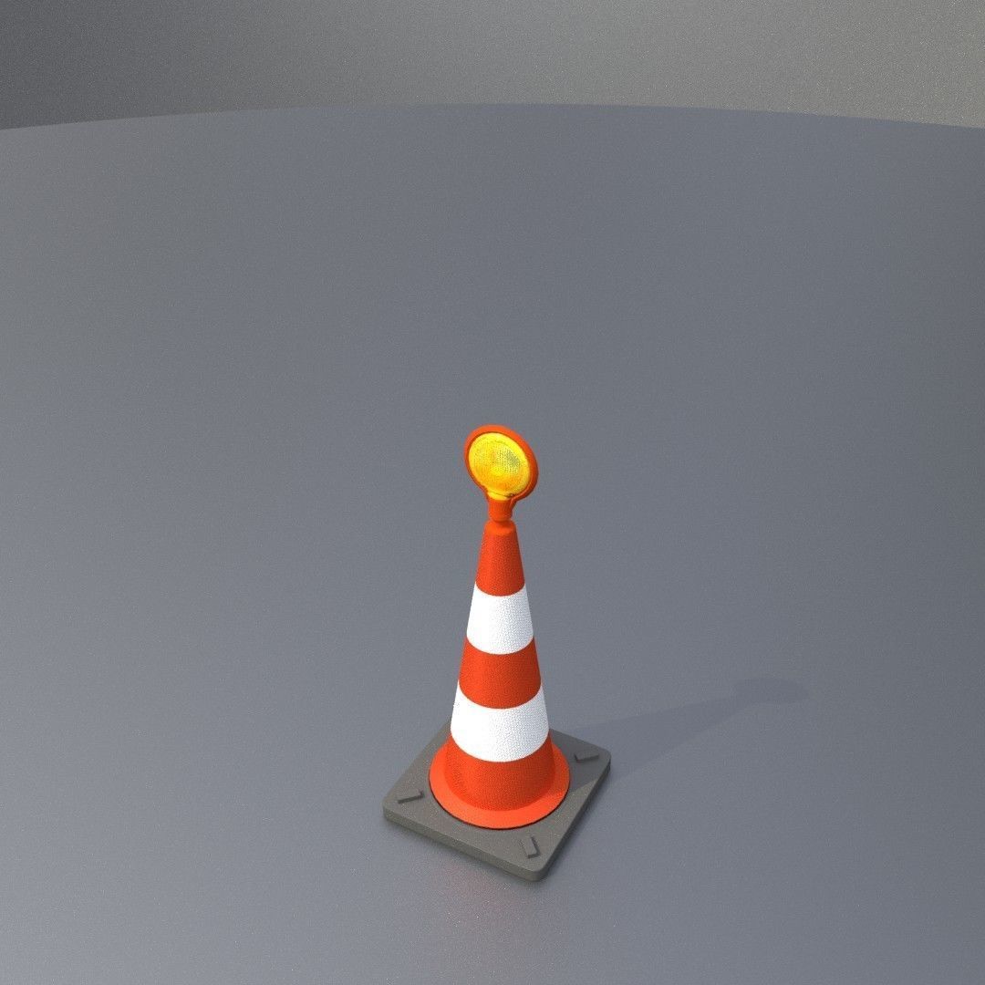 Traffic Cone with Construction Lamp 500 mm Low-poly 3D model_29