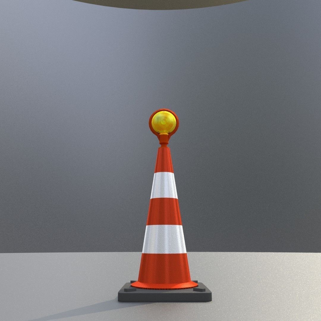 Traffic Cone with Construction Lamp 500 mm Low-poly 3D model_20