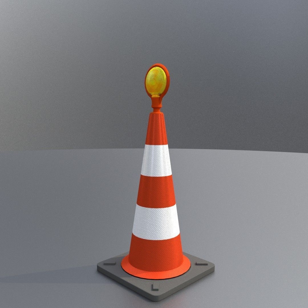 Traffic Cone with Construction Lamp 750 mm Low-poly 3D model_6