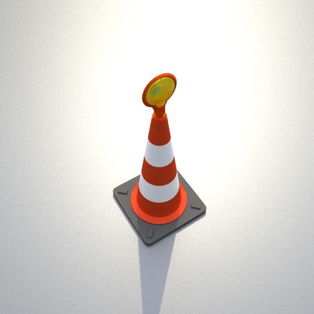 Traffic Cone with Construction Lamp 750 mm Low-poly 3D model_35