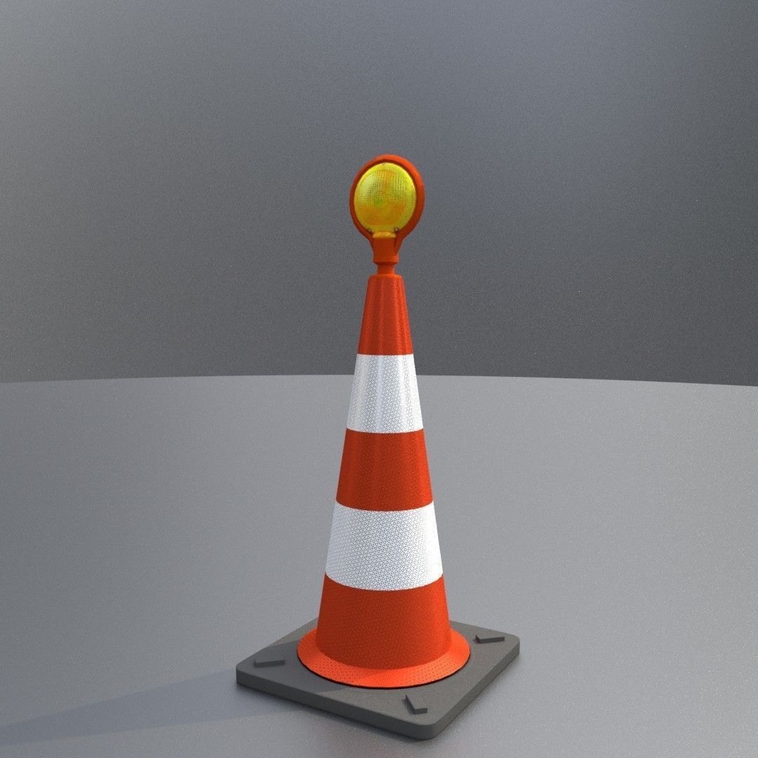 Traffic Cone with Construction Lamp 750 mm Low-poly 3D model_5