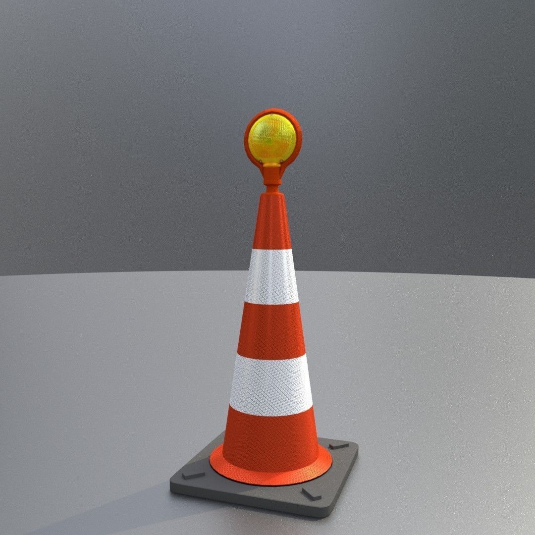 Traffic Cone with Construction Lamp 750 mm Low-poly 3D model_4