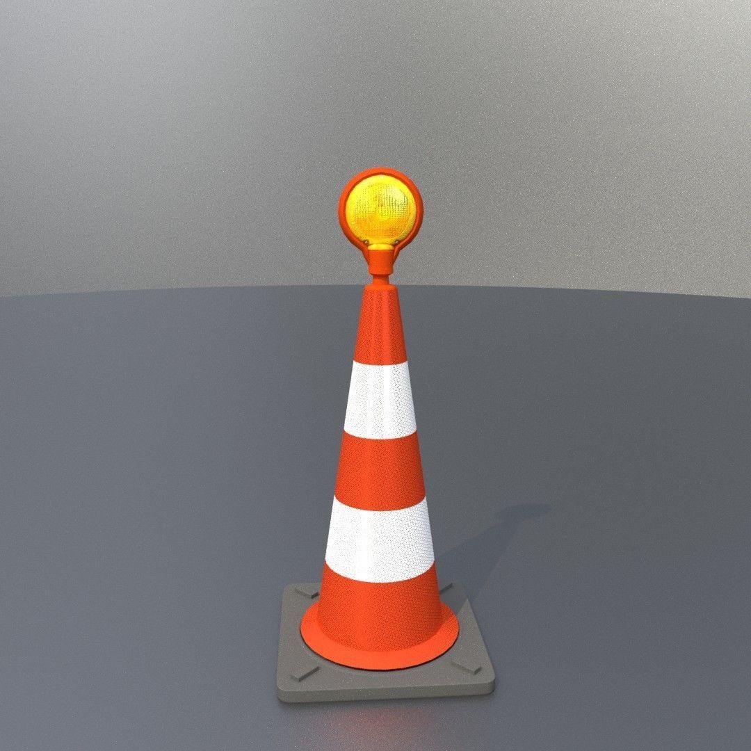 Traffic Cone with Construction Lamp 750 mm Low-poly 3D model_12