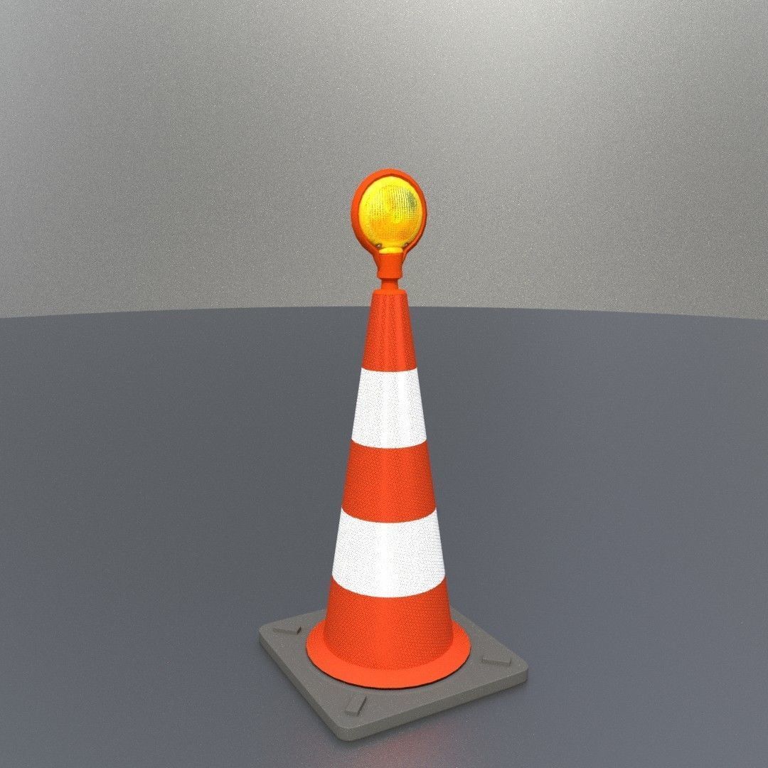 Traffic Cone with Construction Lamp 750 mm Low-poly 3D model_11