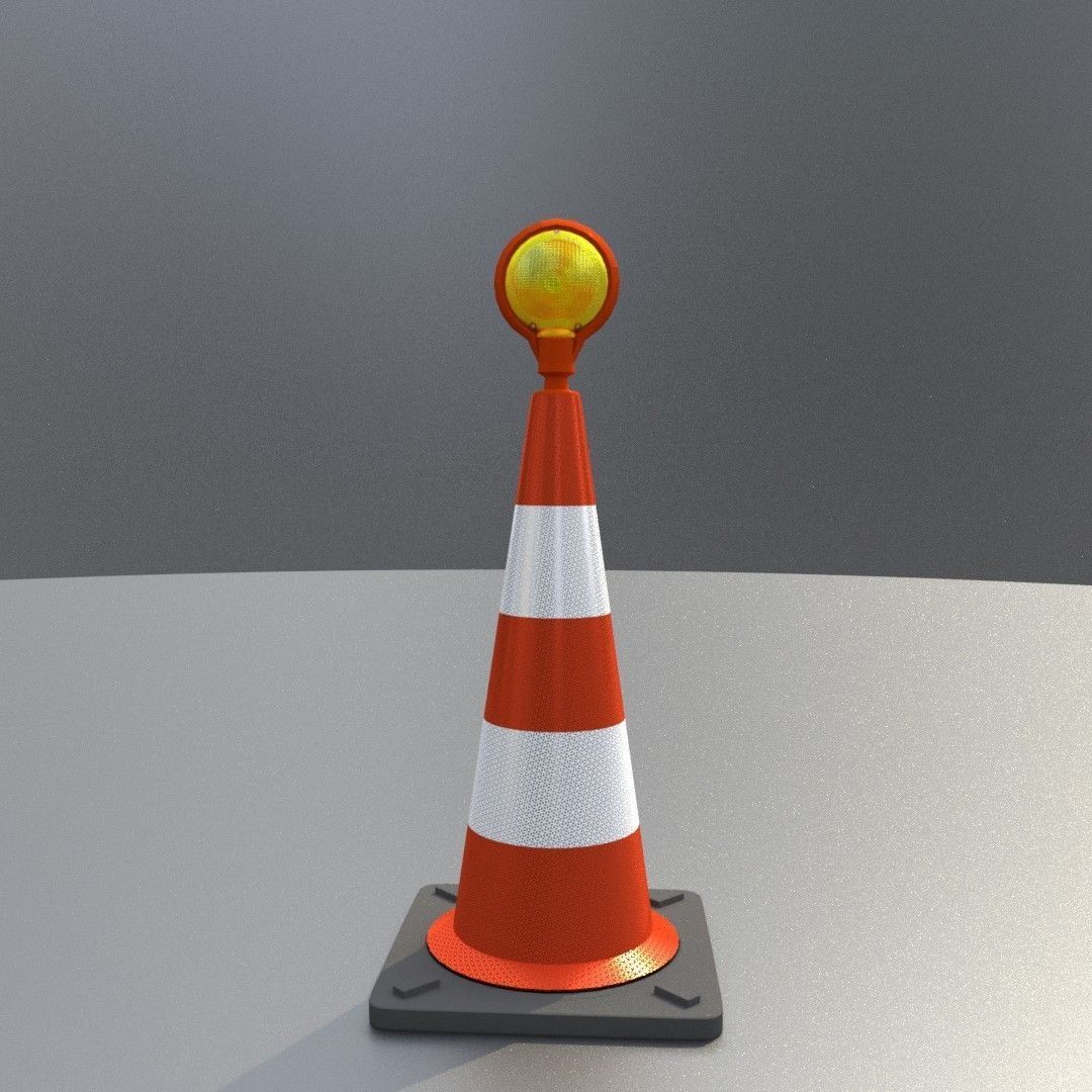 Traffic Cone with Construction Lamp 750 mm Low-poly 3D model_2