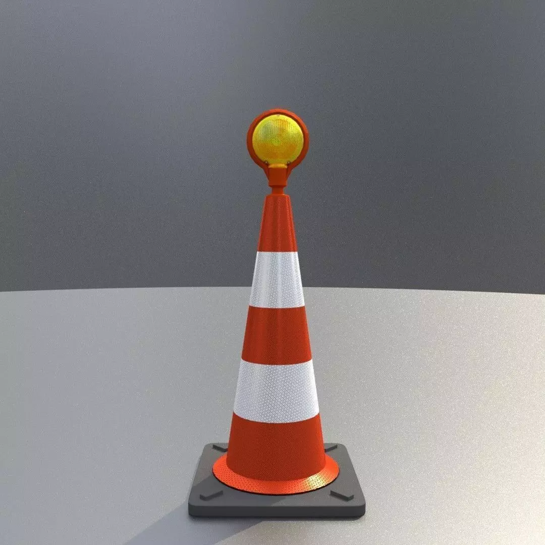 Traffic Cone with Construction Lamp 750 mm Low-poly 3D model_0