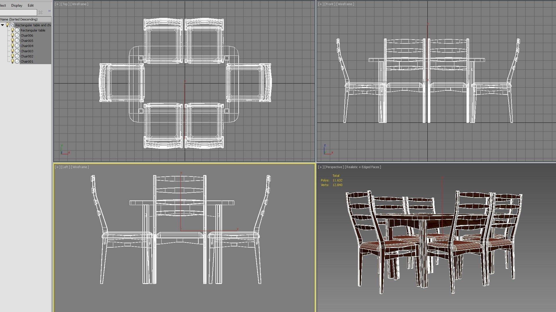 Rectangular table and Chair 3D model_12