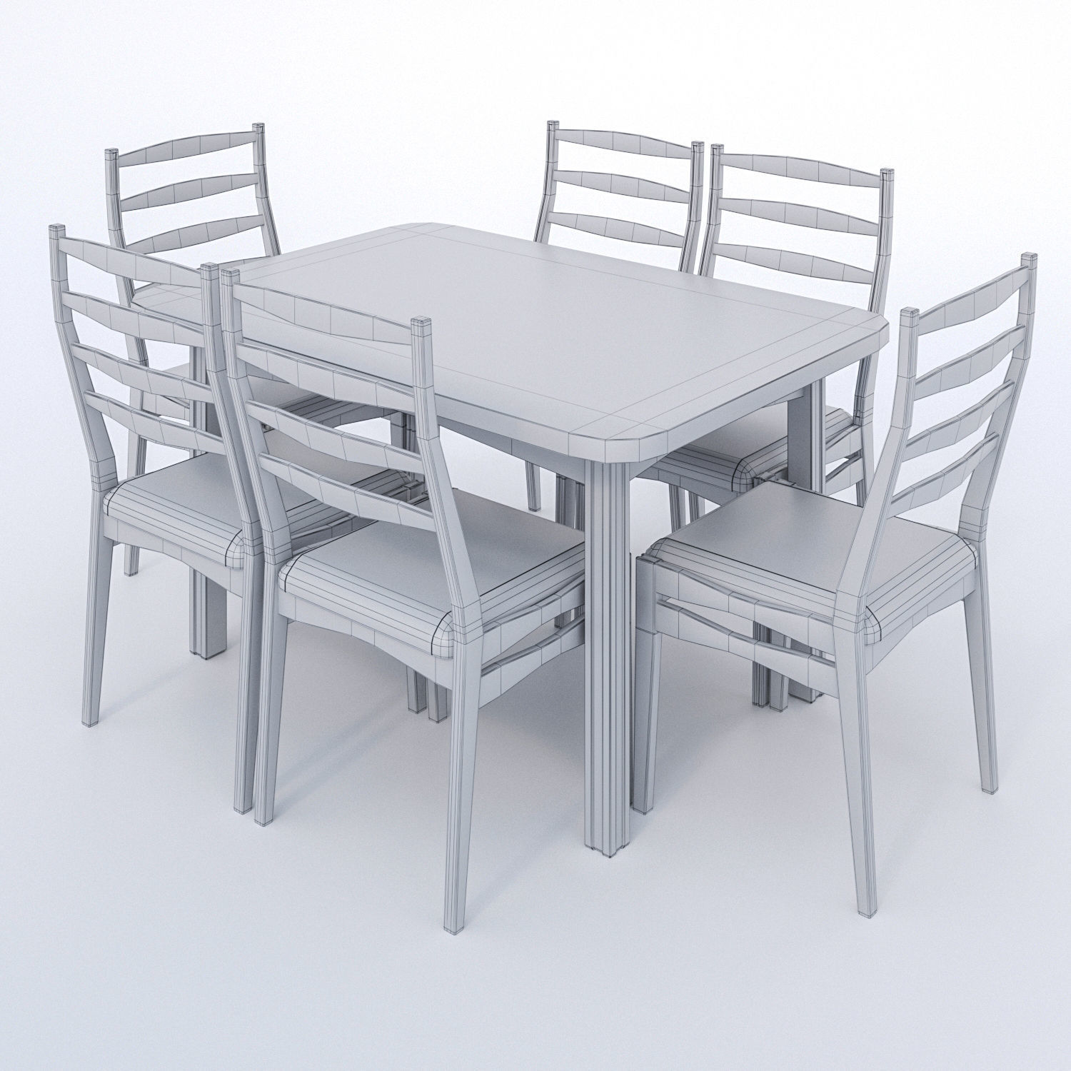 Rectangular table and Chair 3D model_8