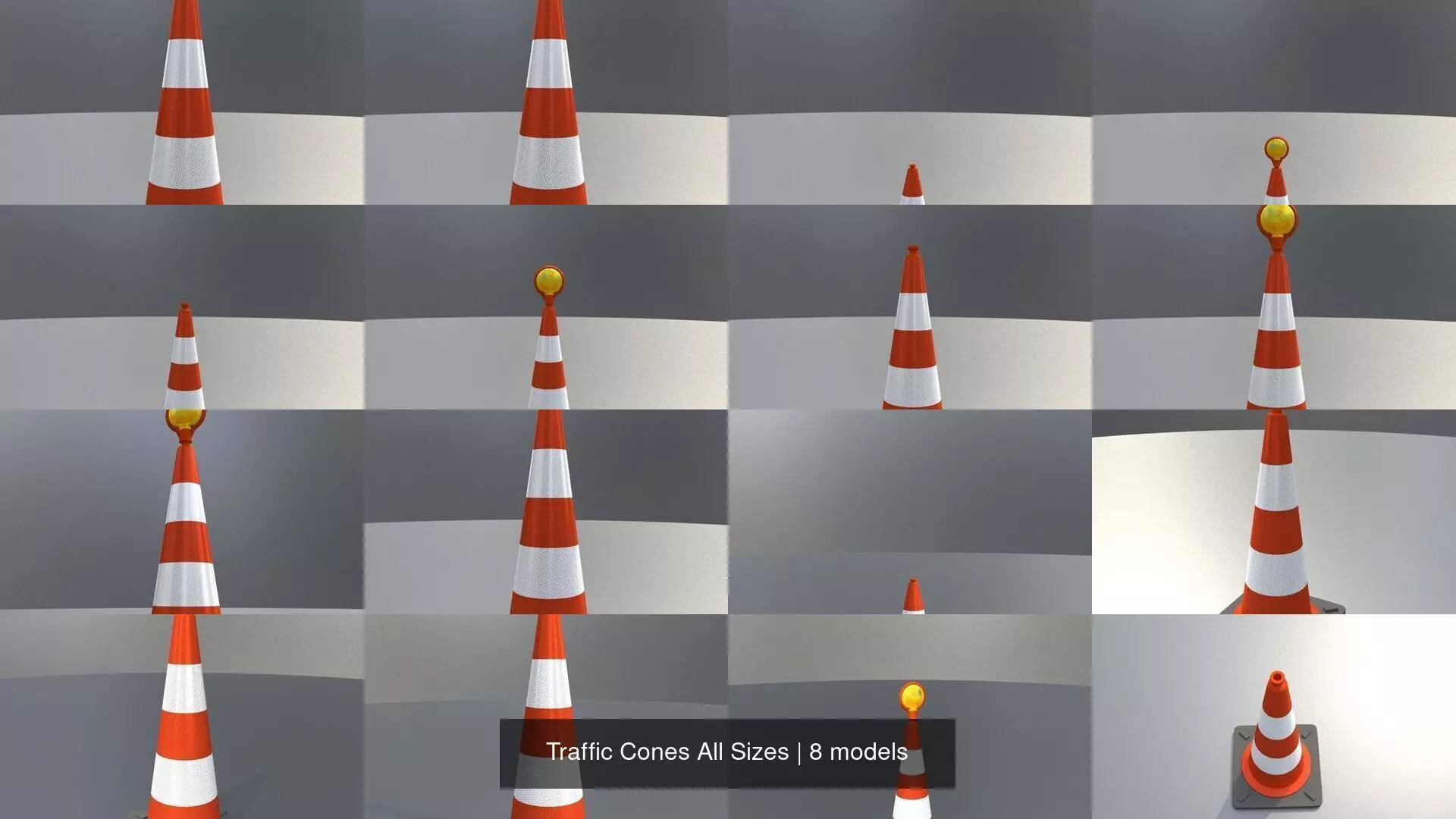 Traffic Cones All Sizes 3D Model Collection_1