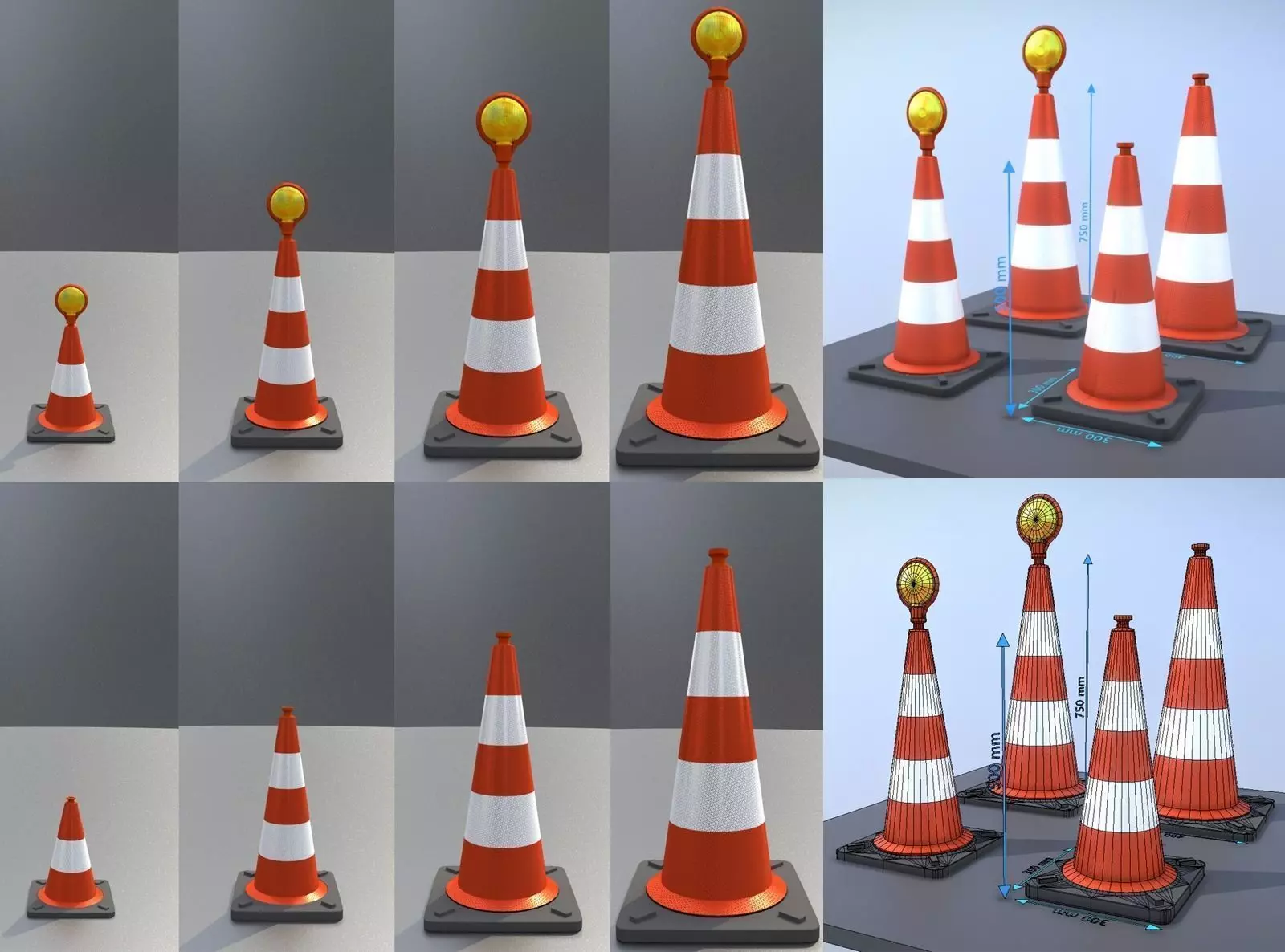 Traffic Cones All Sizes 3D Model Collection_0