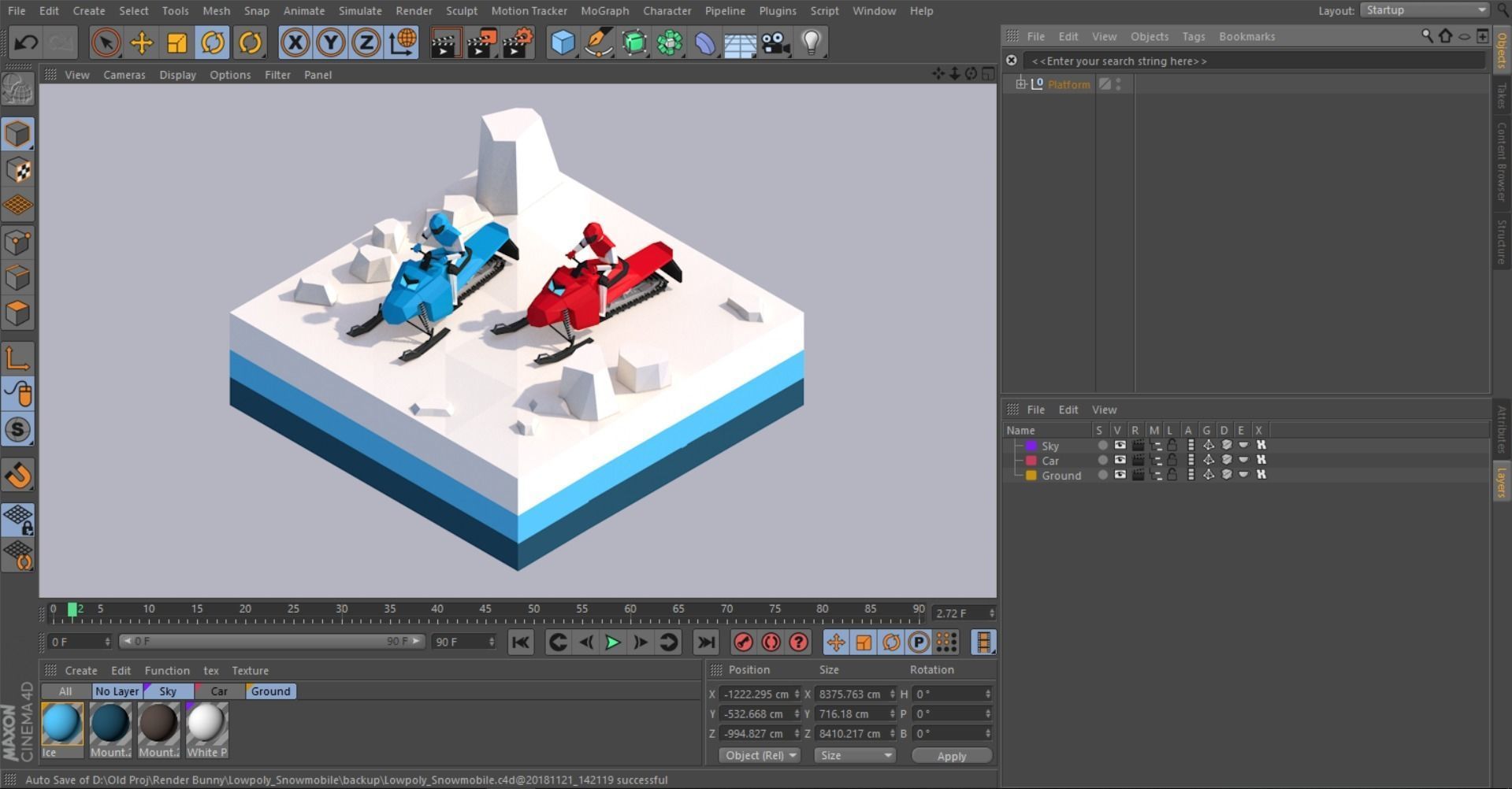 Cartoon Low Poly Snowmobile Racers Low-poly 3D model_10