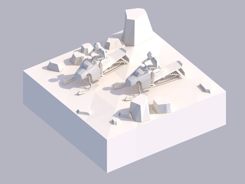 Cartoon Low Poly Snowmobile Racers Low-poly 3D model_6