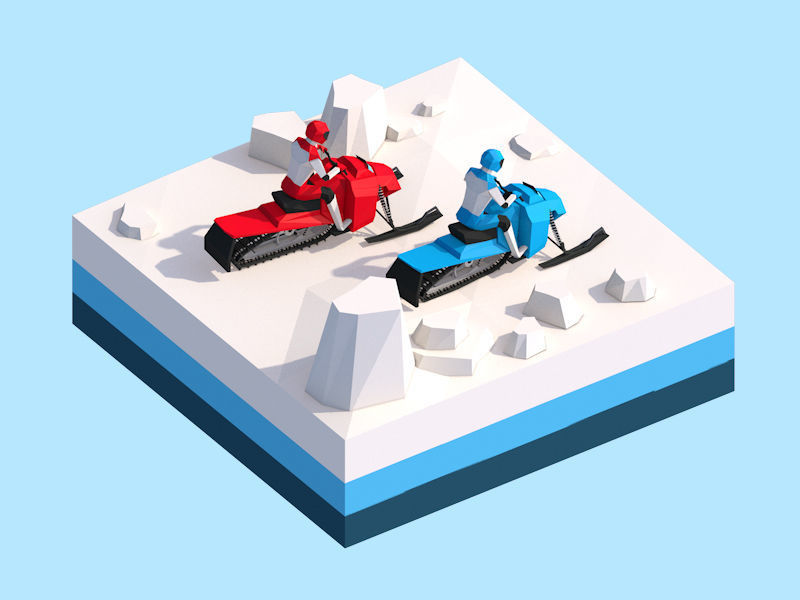 Cartoon Low Poly Snowmobile Racers Low-poly 3D model_2