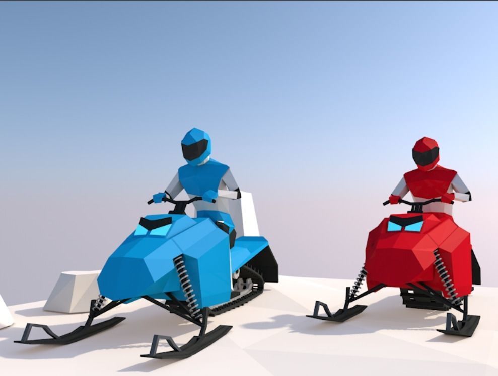 Cartoon Low Poly Snowmobile Racers Low-poly 3D model_4